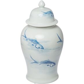 BenJara BM285885 19 بوصة. جرة الزنجبيل مع غطاء وسمك كوي فوق البورسلين الأبيض والأزرق in Kuwait