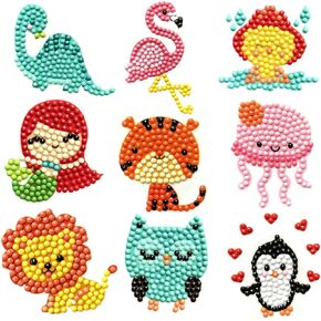 Sinceroduct Diamond Art Kits for Kids - 64 Pcs DIY Animal Gem Art Stickers - Ages 4-12, Perfect for Girls, Boys & Adults - Christmas Gifts