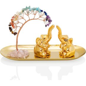 ZenBless 7 Chakra Healing Crystal Tree Ceramic A Pair Elephant Decor Elephant Gifts for Women, Elephants Statues Home Decor, Yoga Meditation Zen Spiritual Room Home Shelf Decor Feng Shui Good Luck