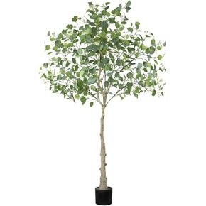Olrla 6ft Eucalyptus Tree Artificial in Plastic Nursery Pot, Tall Faux Eucalyptus Tree with White Flower and Silver Green Dollar Leaves for Office Living Room Home Decor Indoor,1 Pack