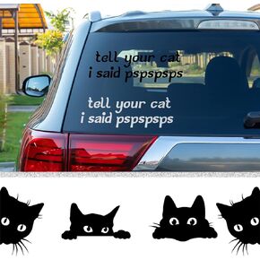 6 Pieces Funny Cat Car Decal Tell Your Cat I Said Pspsps Decal Funny Cat Lover Decal Cat Peeking Car Sticker Curious Black Cat Sticker for Car Motorcycle Computer Phone Window Luggage Decoration