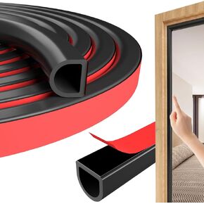 Weather Stripping Door Seal, Silicone Door Weather Stripping Door Seal Strip, D-Shaped Self-Adhesive Door Soundproofing Noise Cancelling Door Seal (0.35" (W) x 0.24" (T) x 23' (L)-White)