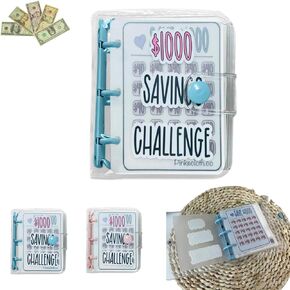 Oanruyan 1000 Mini Binder Savings Challenge Binder,Monthly Money Savings Challenges Book with Envelopes,Budget Binder with Cash Envelopes, Blue