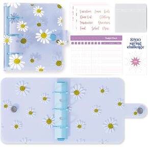 SOUL MAMA Mini Binder with Cash Envelopes - Cute Daisy Yellow A8 Binder Wallet, Money Organizer for Cash, Mini 3 Ring Binder, Clear Budgeting Planner Money Savings Binder in Kuwait
