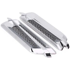 2Pcs Car Side Vent, Universal Steel Car Side Air Flow Vent Fender Vent Grille Duct Decoration Sticker (Silver plating)