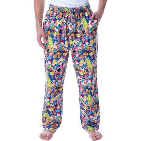 Nickelodeon Men's 90s Cartoon Rugrats Hey Arnold Ren and Stimpy Allover Character Loungewear Pajama Pants