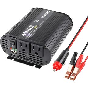 500W Power Inverter DC 12V to 110V AC Car Charger Converter with Dual AC Charging Port & 2A USB Ports, Car Adapter for Road Trip and Camping(Red)