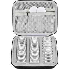 52 Pieces 46mm Coin Capsules with 6 Sizes (20/25/ 27/30/ 38/ 46mm), Coins Holder Collector Case with Foam Gasket and Plastic Storage Organizer for Coin Collection Supplies (Box Only) - Black Inner in Kuwait