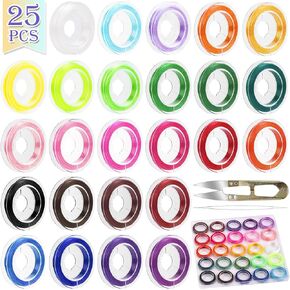 25 Roll 0.8mm Flat Elastic String Cord, 25 Color High Stretch Beading Elastic String for Bracelets Necklace Jewelry Making, Stretchy Thread Cord for Clay Beads, Crystal & Pony Beads