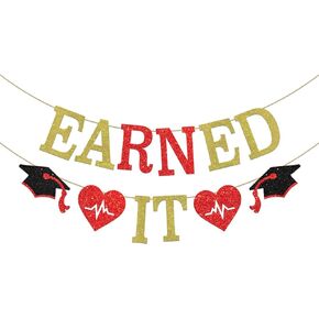 Earned It Banner - Congrats RN/BSN Grad Bunting Decor - 2024 Nurse Graduation Party Decoration Supplies - Nursing School Survivor Grad Sign Hanging Decorations