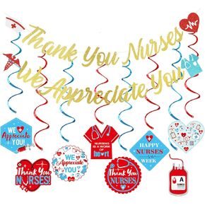 Thank You Nurses Banner Party Decorations Gold, Nurse Appreciation Week Banner Decorations, Nurse Appreciation Gifts Bulk for Nurses Week Home Office School Hospital Décor