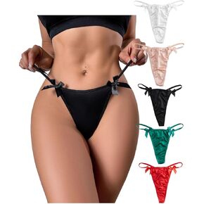 Nolrahiur Satin G String Thongs for Women Sexy Plus Size Panties Low Rise Underwear Cheeky Chain Bikini Hipsters