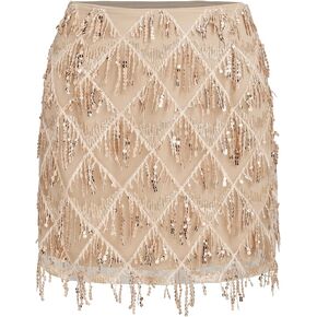 CIDER Sequins Tassel Mid Waist Mini Skirt
