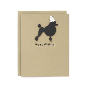 Poodle Birthday Card | Handmade Black Dog Birthday Greeting Card | Party Hat | Pet Birthday | Toy Miniature Standard | Continental Clip