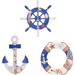BVLFOOK Metal Wall Art Decor Octopus Crab Manta Ray Coastal Nautical Ocean Decor Concise 9'' Set of 3 Hanging Decorations for Bathroom Beach Indoor Outdoor Pool Home Bedroom Living Room Blue