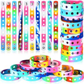 Batiyeer Silicone Charm Bracelet Silicone Wristbands Adjustable Colorful Rubber Bracelet 7.08 Inch Wristbands Bracelets with Holes for Party Graduation Birthday Gift(100 Pcs)