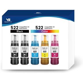Volca Spares T522 522 Ink Refill Bottles for Epson EcoTank Printers ET-2800 ET-4800 ET-4700 ET-2400 ET-2720 ET-2803 (2 Black, 1 Cyan, 1 Magenta, 1 Yellow)