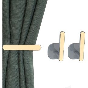 2PCS Gold Curtain Holders Self Adhesive Curtain Tiebacks,L Shaped Curtain Holdbacks for Drapes&Drapery Holdbacks for Curtain Pull Backs Curtain Wall Holder for Home Office and Cafe Balcony Decorative