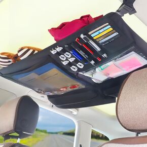 Car Ceiling Cargo Net,Car Roof Storage Organizer Double Layer Cargo Bag Pocket SUV Ceiling Storage Net Pocket Droop Less Mesh Bag Long Road Trip Camping Interior Accessories