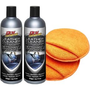 Dry Shine Leather Cleaner and Conditioner 2 Pack Plus 2 Microfiber Cleaning Pads/Premium Car Leather Seat Cleaner and Conditioner/Car Interior Cleaning Kit/Leather Couch Cleaner/Sofa Cleaner