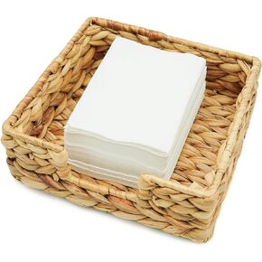 LARAINEIK Rattan Napkin Holder, Water Hyacinth Napkin Square Holder for Kitchen Dinner 7.5" x 7.5" x 2.5"