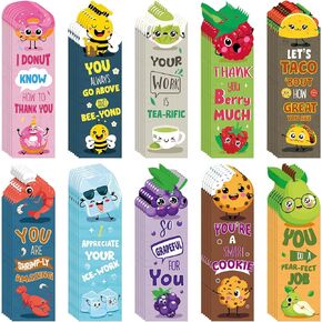 60 Pcs Scented Bookmarks Scratch and Sniff Bookmarks Fruit Food Motivational Puns Theme Cute Kids Bookmarks Employee Appreciation Bookmarks for Office School Coworker, 10 Styles