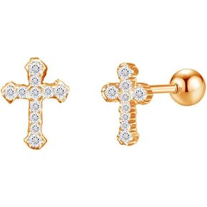 CZ Cross 20g Barbell Ball Stud Sterling Silver Earrings for Women Girls Cubic Zirconia Tiny Small Studs Cartilage Tragus 4mm Bead Screw Back Hypoallergenic Thin Faux Piercing Body (Rose Gold) 1