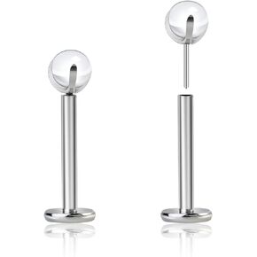 2pcs G23 Titanium 18G/16G Threadless Push-in Flat Back Nose Stud Ring White/Purple 3mm Prong Clear Crystal Labret Monroe Lip Rings Helix Nail Cartilage Tragus Earring Piercing Jewelry 6mm 8mm 10mm