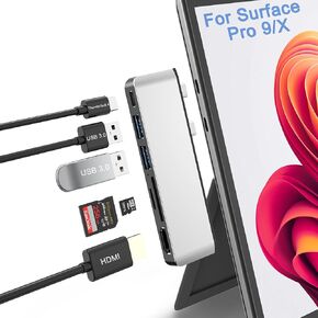 Surface Pro 9 USB Hub Docking Station, Surface Pro 9 Accessories with 4K HDMI, USB-C Thunerbolt 4 (8K Video+Data+100W PD), 2 USB 3.0, SD/TF Card Slot, USB C Hub for Surface Pro 9/Pro X