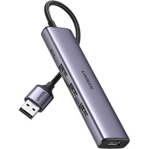 UGREEN USB 3.0 Hub 4 Ports Aluminum Ultra-Slim USB Multiport Adapter, Powered USB C Splitter Compatible with MacBook, iMac, Surface, Laptop, PC, Mouse, Keyboard, Flash Drive, and More