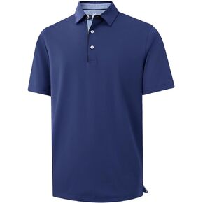 VANCAMEL Men's Casual Polo Shirt Short Sleeve Mercerized Cotton Blend Breathable Polo Shirt Classic Fit Business Polo Shirt