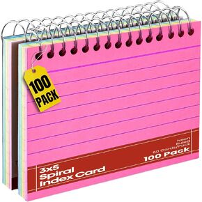 1InTheOffice Spiral Index Cards 3x5 Ruled, Neon Note Cards Spiral Bound, Spiral Bound Index Cards, 50 Cards/Pack, 2 Pack