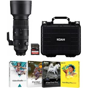 Sigma 60-600mm F4.5-6.3 DG DN OS Sports Lens for Sony E Mount with 10X Zoom Bundle with Weatherproof Hard Case, Photo Editing Software and 64GB SDXC UHS-I Memory Card (4 Items)