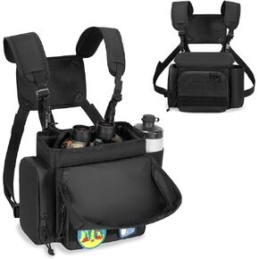 CURMIO Binocular Harness Chest Pack, Binos Case with Adjustable Strap for Bird Watching, Hiking and Shooting, Black(Bag Only)