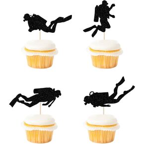 Kaoenla Diving Themed Party Decorations, 24PC Cake Topper for Boys Girls Birthday, Underwater Sports Ocean Summer Beach Swimming, Happy Birthday Party Supplies