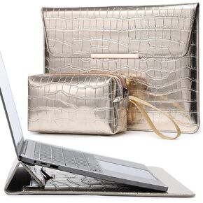 HYZUO 15-16 Inch Laptop Sleeve with Stand Feature Compatible with MacBook Pro 16 M3/M2/M1 Pro/Max A2991 A2780 A2485 A2141 2024-2019, MacBook Pro 15 2012-2015 A1398, Crocodile Pattern Silver(Smiley)