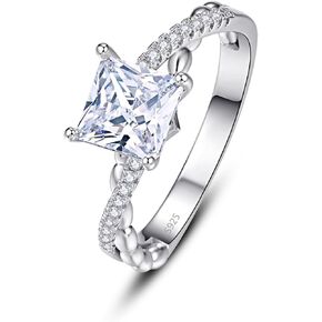 925 Sterling Silver Rings Princess Cut Cubic Zirconia Engagement Ring Infinity Knot Rings for Women