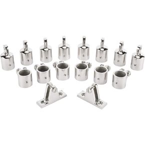 NovelBee 16pcs 316 Stainless Steel Boat Bimini Top Fitting with 8pcs Eye End Cap,6pcs Jaw Slide and 2pcs Deck Hinge Fittings Marine Hardware Set Fit 1"