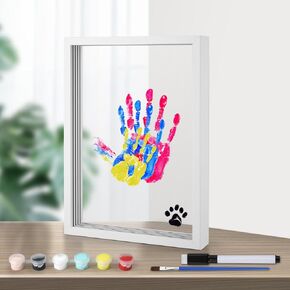 DIY Family for Handprint Kit, Transparent Family for Hand Print Photo Frame Kit Wooden DIY Craft Picture Frame Keepsake Expecting & New Parents Gifts for After Birth with 6 Acrylic Paint Colors