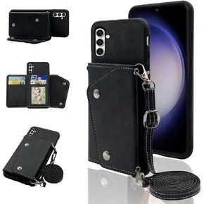 Furiet Compatible with Samsung Galaxy S24 5G Wallet Cover with Crossbody Shoulder Strap, Retro Leather Flip Purse Credit Card Holder Stand Accessories Cell Phone Cover for S 24 24S G5 Women Men Brown