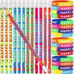 32 Pcs Happy Birthday Pencils and Birthday Student Wristbands Happy Birthday Pencils for Students Bulk Birthday Gifts for Students from Teacher Birthday Gifts Classroom Reward Birthday Party