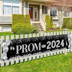 2024 Prom Decorations Yard Banner, Prom Banner Outdoor Yard Sign Large 9.8x1.6ft Prom Send Off Decorations 2024 Garden Banner Black and Silver Prom Decorations for Outdoor Indoor Fence Decorations in Saudi Arabia