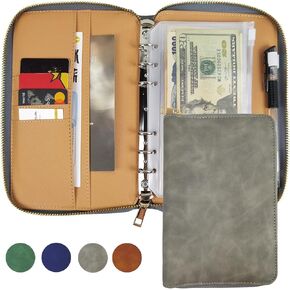 A6 Leather Budget Binder Cash Envelopes System Wallet Budget Planner PU Leather Cover Notebook with Zipper 6 Rings Refillable Money Wallet Organizer for Cash Budgeting and Saving (Bule)