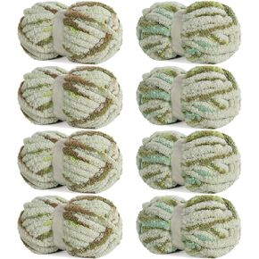 HOMBYS Chunky Chenille Yarn for Hand Knitting,Super Bulky Giant Thick Yarn for Crocheting,Big Soft Plush Yarn for Chunky Blanket,Tie-Dye Multicolor Fluffy Jumbo Yarn,Blue(Grey Multi,8 Pack)