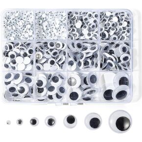 Bflaae 764pcs Black Wiggle Googly Eyes Self Adhesive, 4mm 6mm 8mm 10mm 12mm 15mm 20mm Large and Small Googly Eyes for Crafts