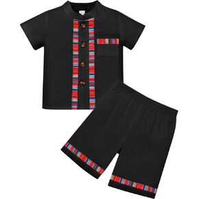IBTOM CASTLE Toddler Baby Boys Mexican Outfits Short Sleeve Button Down Shirt and Shorts Traditional Ethnic Fiesta Outfit