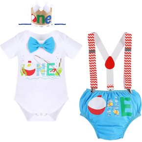 IBTOM CASTLE طفل صغير O-Fish-Ally موضوع واحد لعيد الميلاد الأول كعكة سحق الزي للطفل الصبي رومبير الحمالات ربطة عنق السراويل الأسماك in Kuwait