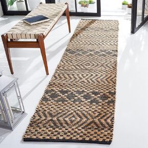Safavieh Kilim Collection Runner Rug - 2'3" x 9', Natural & Black, Handmade Boho Jute, Ideal for High Traffic Areas in Living Room, Bedroom (KLM455A)