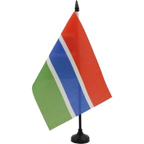 AZ FLAG Gambia Table Flag 5'' x 8'' - Gambian Desk Flag 21 x 14 cm - Black Plastic Stick and Base