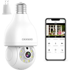 CiKiKWXO 2K Light Bulb Security Camera,Wireless Home Security WiFi Camera Indoor,Outdoor Camera with AI Motion Detection and Alarm,Two-Way Talk,Night Vision,TF Card & Cloud Storage,Works with Alexa